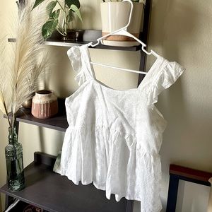 White Cropped Flutter Sleeve Tank